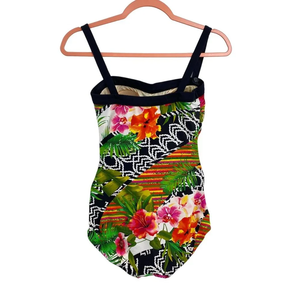 Vintage Maxine floral print one piece swimsuit size 8‎ ruched front tropical